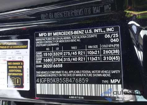 2025 Mercedes-Benz Gle 450 4Matic from USA, damaged, VIN 4JGFB5KB5SB476859